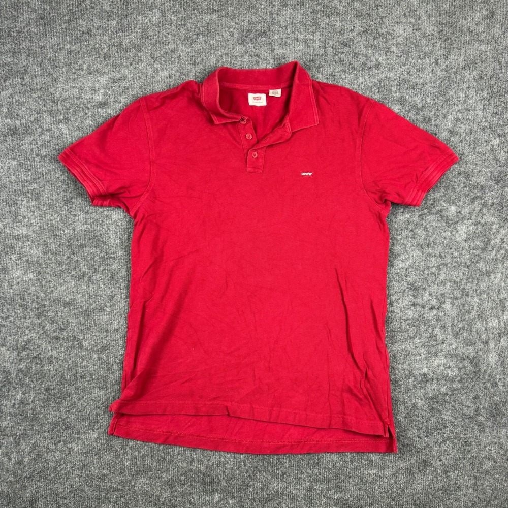 Levi's Polo Mens Size L Red Short Sleeve Cotton Pique Casual Small Hole Flaw